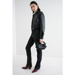 Jacheta crop din piele ecologica cu maneci cazute - Negru imagine