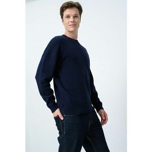Pulover din amestec de lana cu model uni - Bleumarin imagine