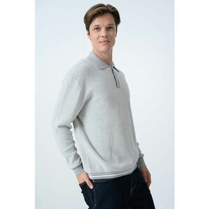 Bluza polo tricotata cu mansete elastice - Gri deschis melange imagine