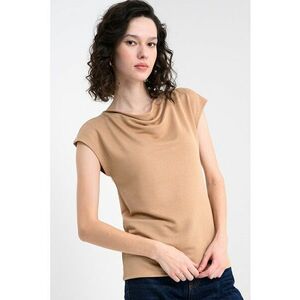 Bluza cu decolteu drapat - Maro camel imagine