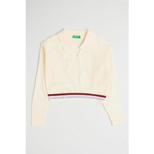 Pulover crop cu decolteu polo - Crem imagine