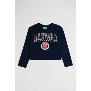 Bluza din bumbac cu imprimeu text - Bleumarin imagine