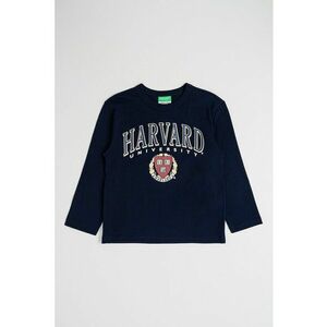 Bluza din bumbac cu imprimeu text - Bleumarin imagine