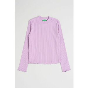 Bluza striata de bumbac cu terminatie valurita - Violet deschis imagine
