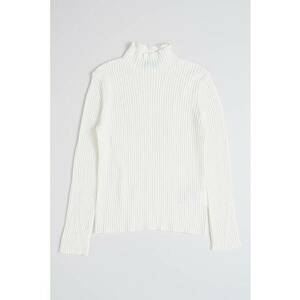 Pulover striat slim fit cu guler inalt - Alb imagine