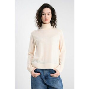 Pulover din amestec de lana cu gule inalt si model uni - Crem imagine