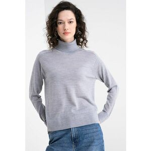 Pulover din amestec de lana cu gule inalt si model uni - Gri deschis imagine