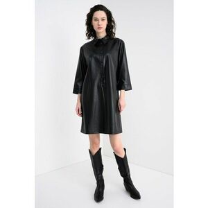 Rochie de piele ecologica cu maneri 3/4 - Negru imagine
