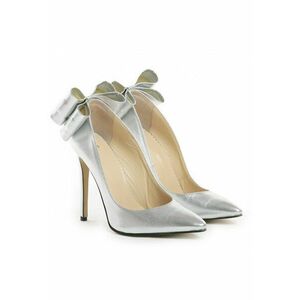 Pantofi Stiletto cu toc subtire Cleopatra - piele naturala - argintii imagine