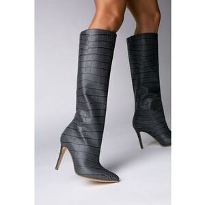 Cizme Ashen Charm cu toc inalt - piele naturala de culoare gri imagine
