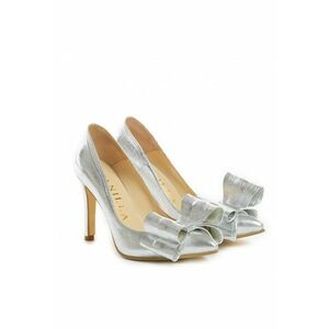 Pantofi Stiletto cu toc subtire Sophie - piele naturala - argintii imagine