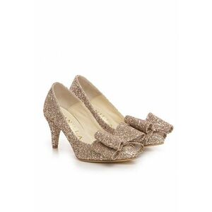Pantofi Stiletto cu toc mic - sclipici auriu imagine