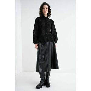 Camasa semitransparenta din amestec de lyocell cu broderie florala - Negru imagine