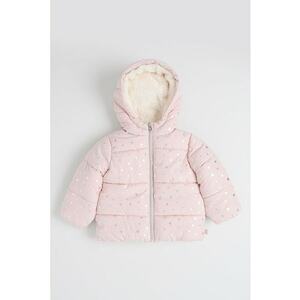 Geaca cu imprimeu si captuseala din teddy - Roz pastel/Argintiu imagine