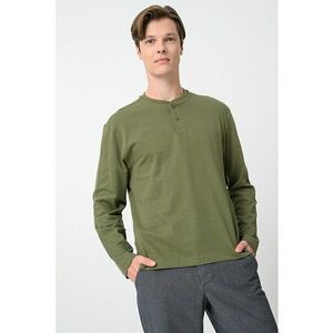 Bluza cu maneci lungi si decolteu henley - Verde masliniu imagine