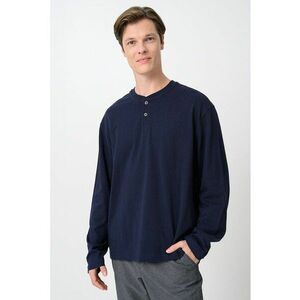 Bluza cu maneci lungi si decolteu henley - Albastru ultramarin imagine