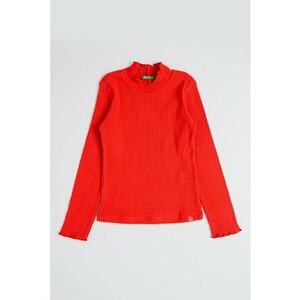 Pulover regular fit cu terminatii valurite - Rosu imagine