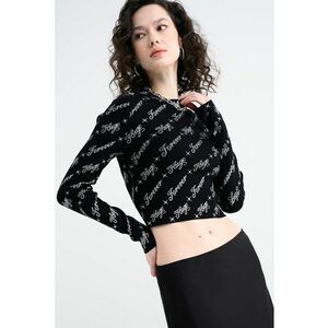 Bluza crop cu imprimeu logo - Negru/Argintiu imagine