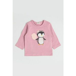 Bluza de bumbac cu detalii in relief - Roz pastel/Negru stins imagine