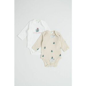 Set de body-uri din amestec de bumbac cu model -2 piese - Alb fildes/Maro deschis imagine