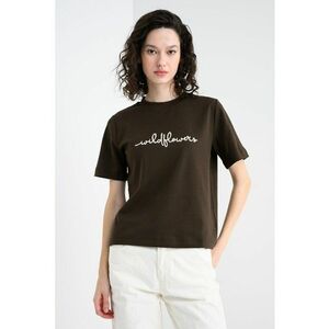 Tricou de bumbac cu imprimeu - Maro inchis/Bej imagine