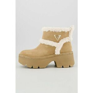 Ghete demiwedge slip-on de piele intoarsa ecologica cu garnituri de blana sintetica - Maro deschis imagine