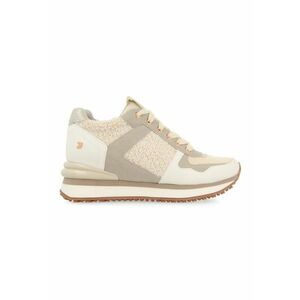 Pantofi sport de piele ecologica cu garnituri texturate Lellig - Alb fildes/Bej imagine
