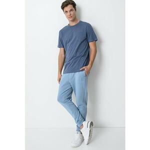 Tricou slim fit din bumbac Tegood - Albastru prafuit imagine