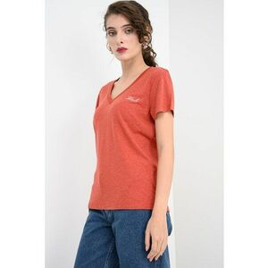 Tricou din amestec de in cu logo - Caramiziu imagine