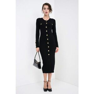 Rochie-pulover striata cu nasturi metalici - Negru imagine