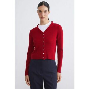Cardigan din amestec de lana cu decolteu in V - Rosu vermillion imagine