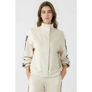 Bluza de trening din amestec de modal cu fermoar - Alb fildes/Rosu inchis/Bleumarin imagine