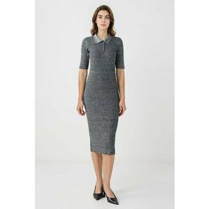 Rochie tricotata si striata cu croiala bodycon - Gri inchis melange imagine