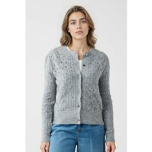 Cardigan din amestec de lana cu decoratii - Gri melange imagine