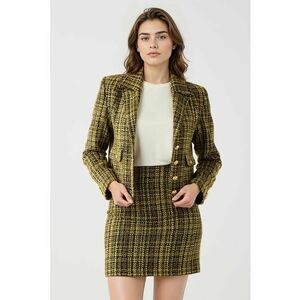 Sacou din tuid cu model in carouri - Negru/Galben/Kaki imagine