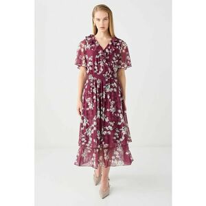 Rochie din sifon cu model stratificat - Alb/Visiniu/Negru imagine