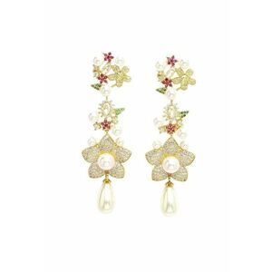 Cercei placati cu aur de 18K si zirconia cu model floral - Multicolor imagine