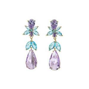 Cercei placati cu aur de 18K - model floral si pietre zirconia - Violet imagine