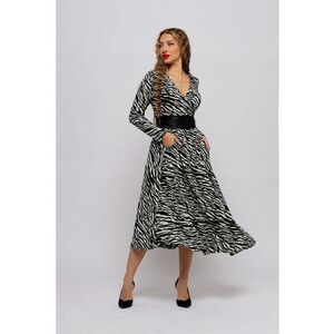 Rochie midi evazata - Alb fildes/Negru imagine