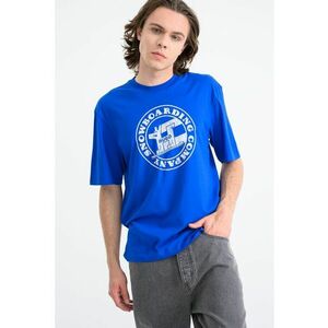 Tricou regular fit cu imprimeu frontal Napolux - Alb/Albastru royal imagine