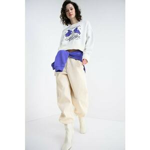 Pulover cu model si maneci cazute - Violet/Alb murdar imagine