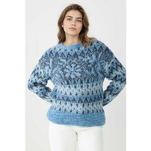 Pulover cu model - Alb/Albastru lavanda/Bleumarin imagine