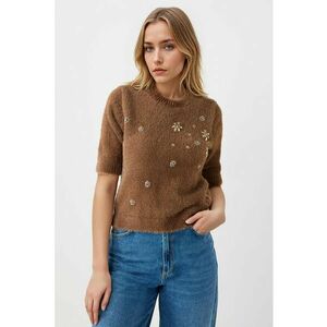 Pulover pufos cu maneci medii - Auriu/Caramel imagine