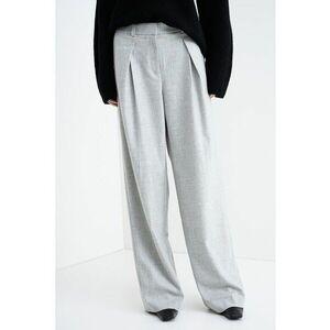 Pantaloni din amestec de lana cu talie medie si pliuri Taflong - Gri deschis imagine