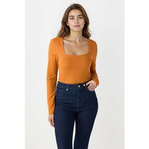 Bluza slim fit cu decolteu patrat - Caramel imagine