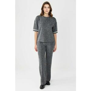 Pantaloni cu croiala dreapta si model herringbone - Negru/Gri inchis melange imagine