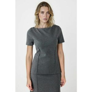 Tricou cu model uni si decolteu barcuta - Gri inchis melange imagine
