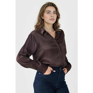 Camasa din satin cu maneci lungi - Maro cognac imagine