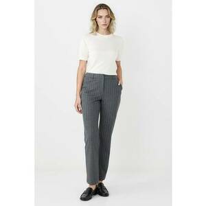 Pantaloni cu croiala dreapta si model cu dungi discrete - Alb/Gri inchis melange imagine