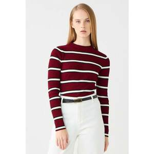 Pulover slim fit cu model in dungi - Alb/Negru/Rosu inchis imagine